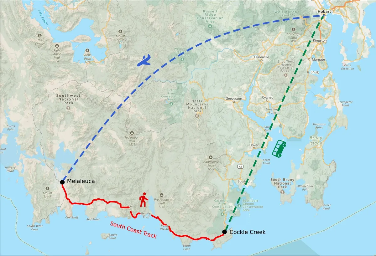 Carte logistique du South Coast Track
